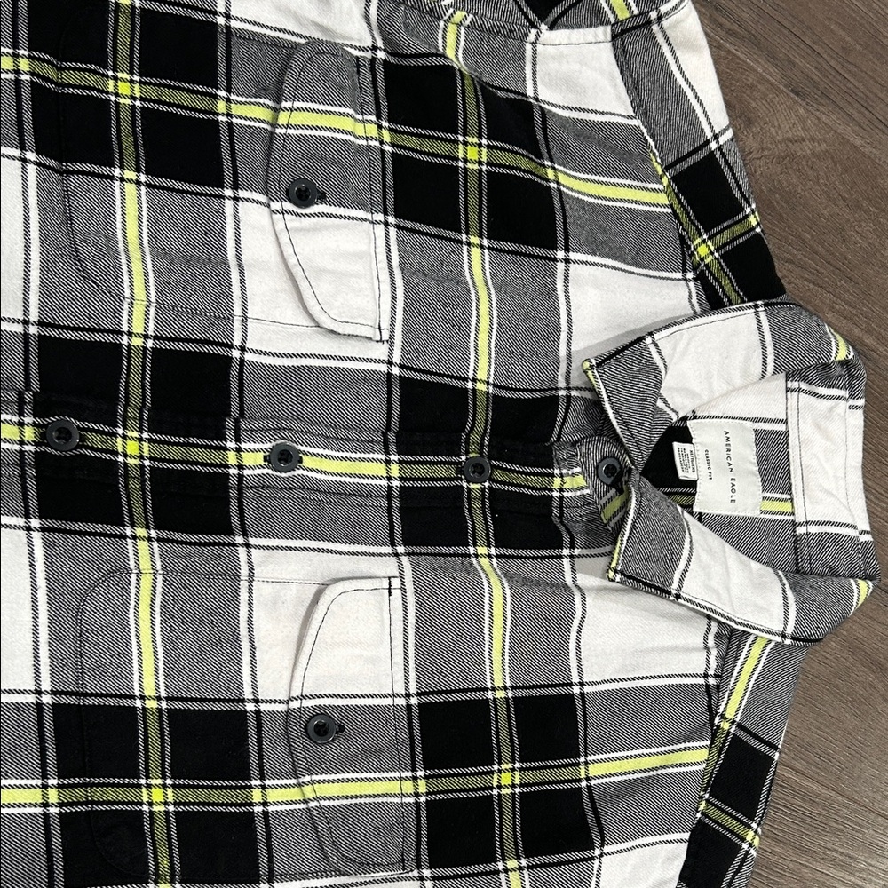 American Eagle Outfitters Black, White, and Yellow Plaid Shirt EUC - Picture 8 of 8